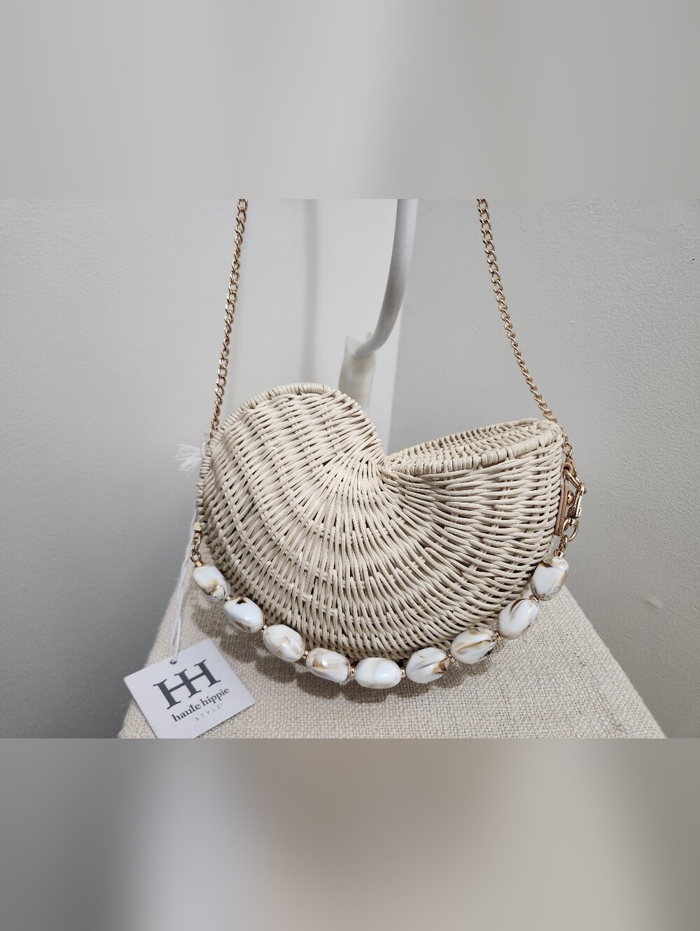 haute hippie Style Cream Woven Shell Crossbody Bag